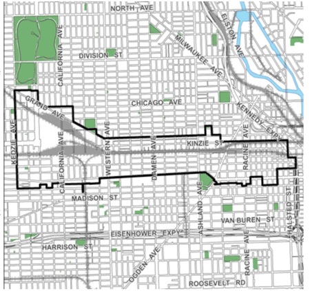 A map of Chicago's Kinzie industrial Corridor.